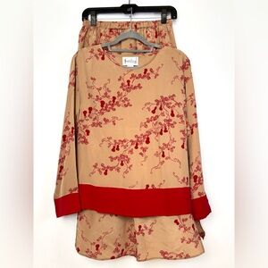 Diane Von Furstenberg DVF Vintage Red Tan‎ Silk Assets Lagenlook Skirt + Top Set